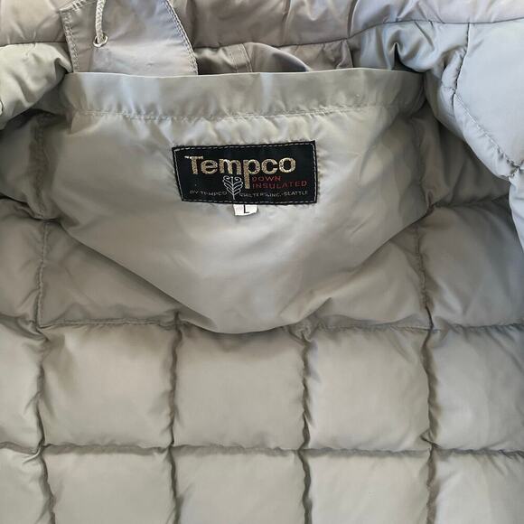 Vintage 80's Temco Goose Down Light Gray Coat Jacket with Foldable Hood Size L - Picture 10 of 10